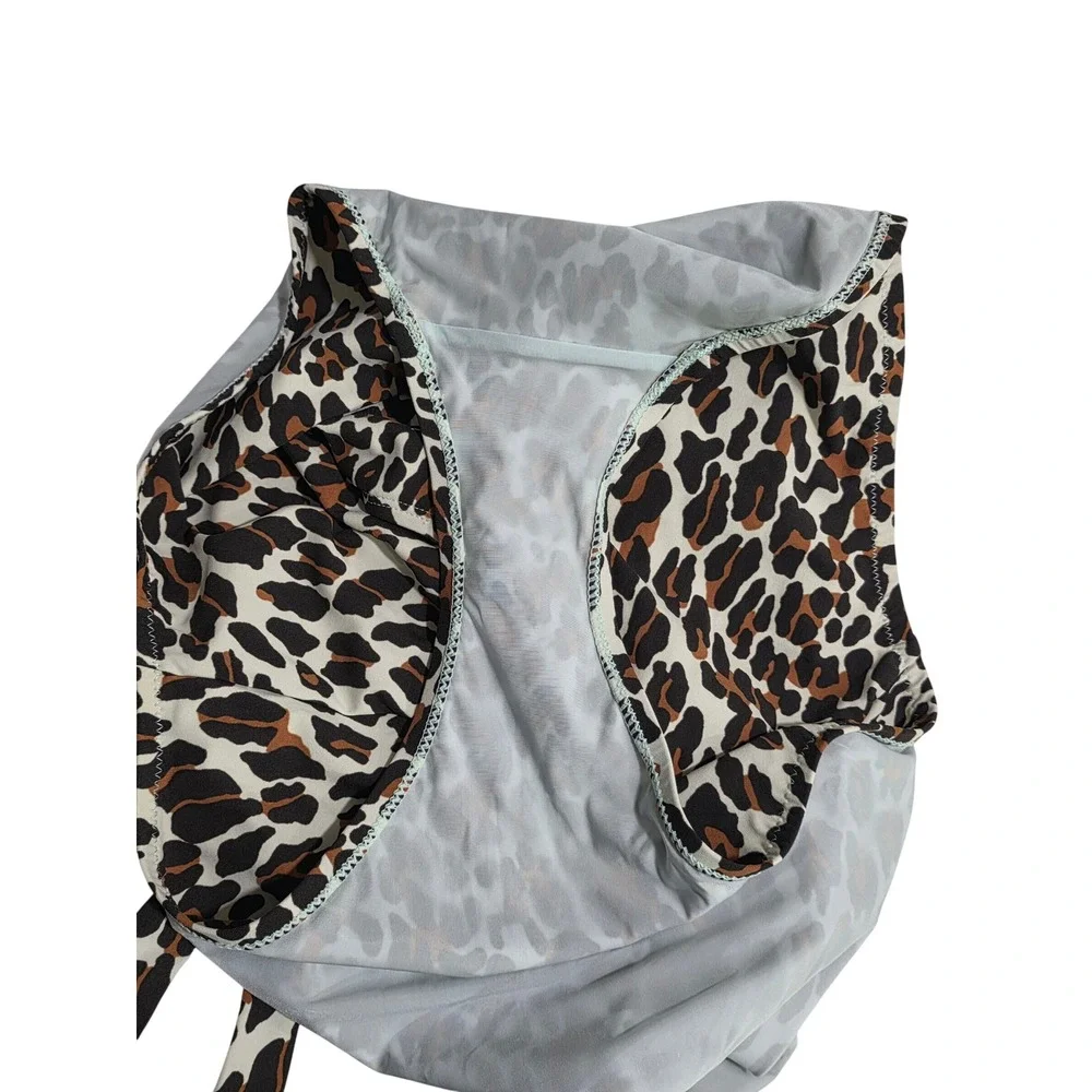 Tory Burch Leopard Print One Piece Swimsuit Womens‎ Medium Brown Excellent Logo